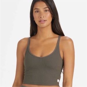 Vuori Olive Green Ribbed Cropped Tank Top Crisscross Strappy Back Medium